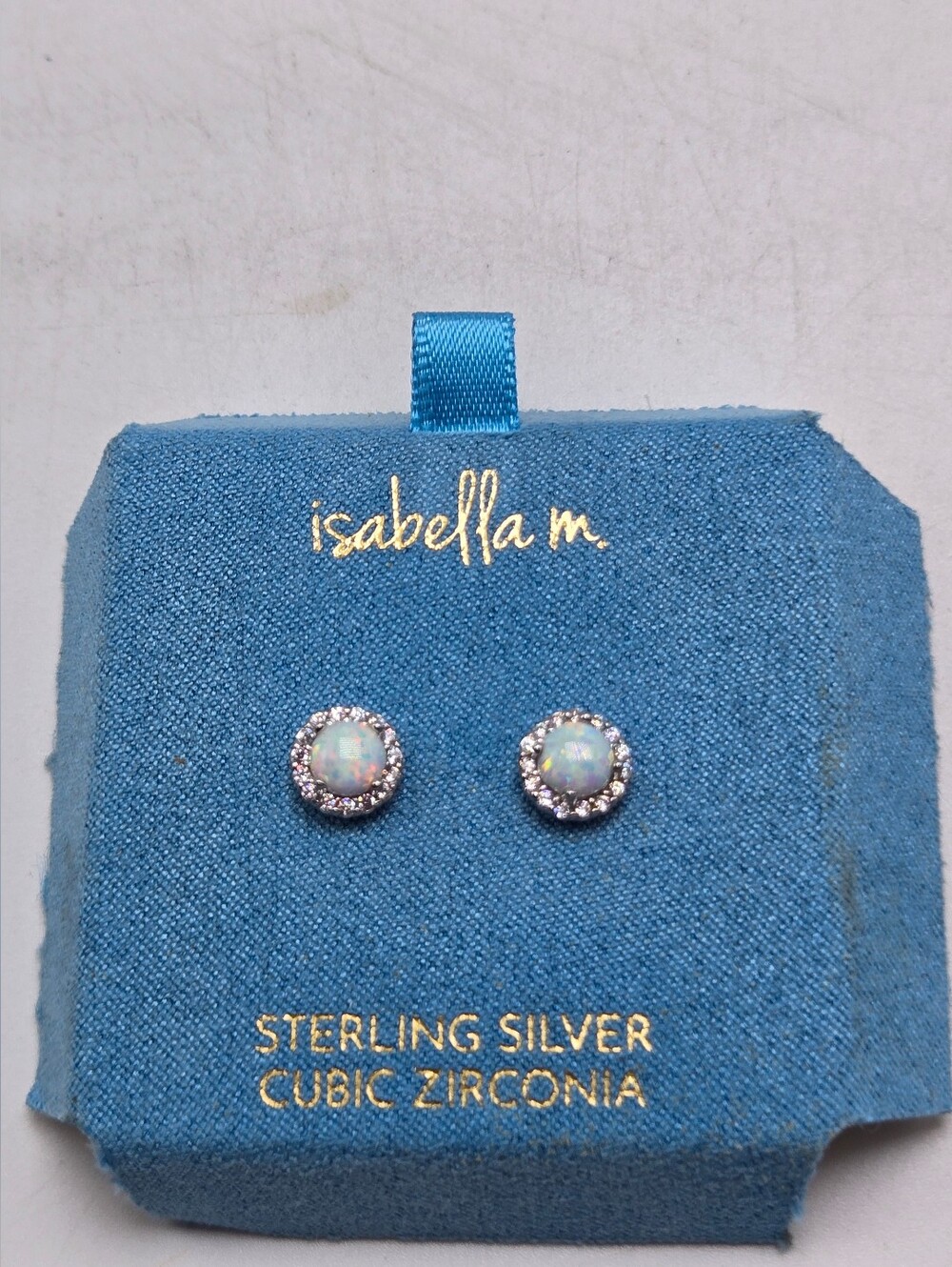 NWOT Isabella M Sterling Silver Cubic Zirconia Fire Opal Earrings Pierced Stud